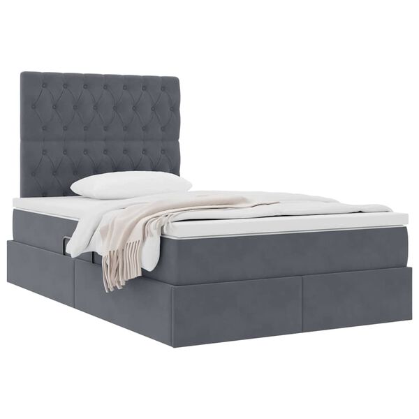 vidaXL Cama com arruma&ccedil;&atilde;o e colch&atilde;o Cinza Escuro 120 x 200 cm Veludo