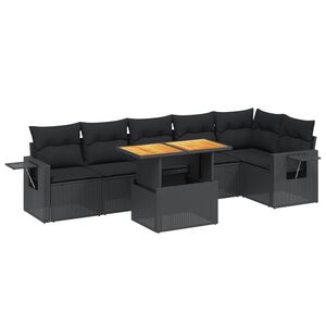 vidaXL 7 pcs conjunto de sof&aacute;s p/ jardim c/ almofad&otilde;es vime PE preto