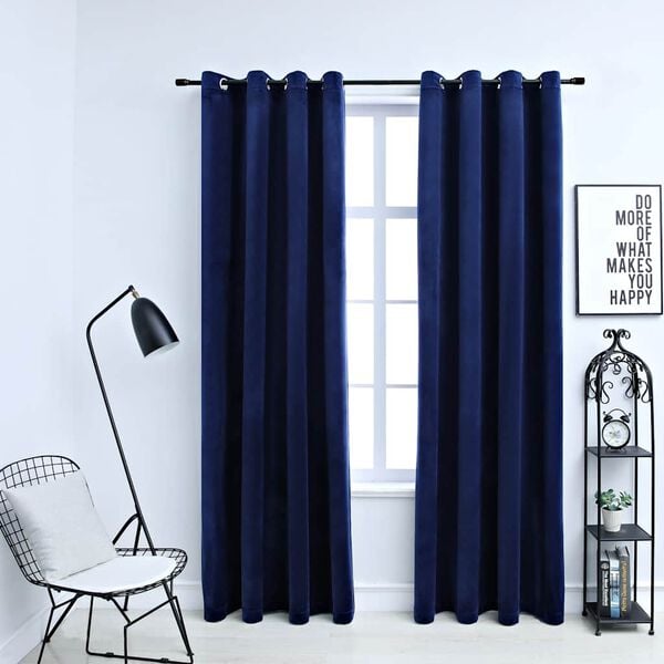 vidaXL Cortinas blackout c/ argolas 2 pcs 140x175cm veludo azul escuro
