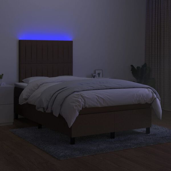 vidaXL Cama box spring c/ colch&atilde;o/LED 120x200cm tecido castanho-escuro