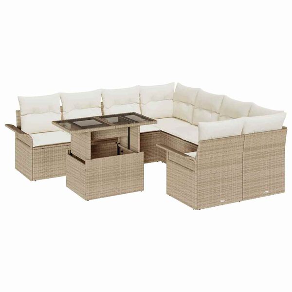 vidaXL Conjunto de Sof&aacute; de Jardim 9 pcs Bege Rattan de Polipropileno