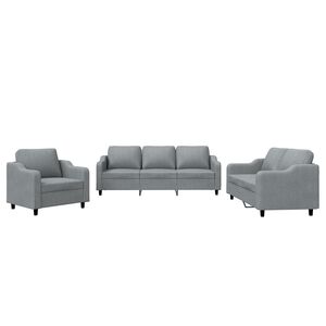 vidaXL 3 pcs conjunto de sof&aacute;s com almofad&otilde;es tecido cinzento-claro