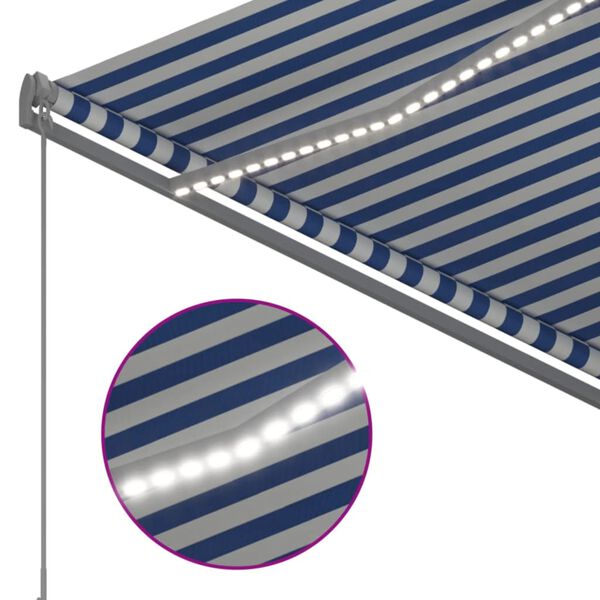 vidaXL Toldo autom&aacute;tico LED e sensor de vento 3,5x2,5 m azul e branco