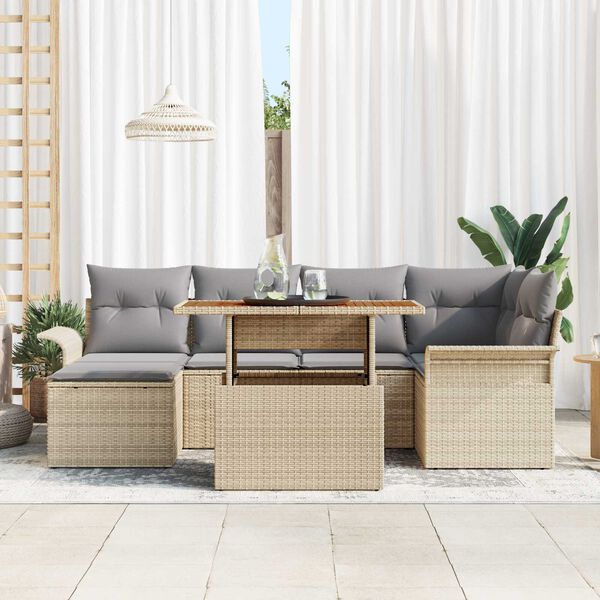 vidaXL Conjunto de Sof&aacute; de Jardim 7 pcs Bege Rattan Sint&eacute;tico
