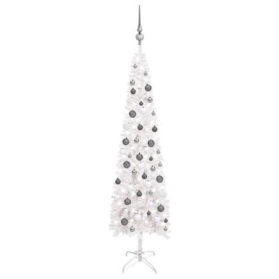 vidaXL Árvore de Natal pré-iluminada fina com bolas 180 cm branco