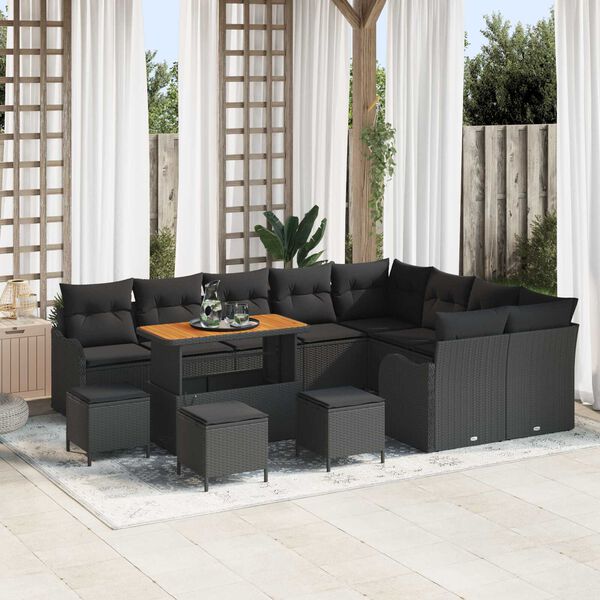 vidaXL Conjunto de Sof&aacute; de Jardim com almofada 13 pcs Preto