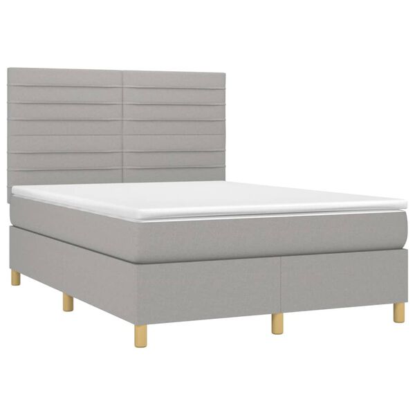 vidaXL Cama box spring c/ colch&atilde;o e LED 140x200 cm tecido cinza-claro