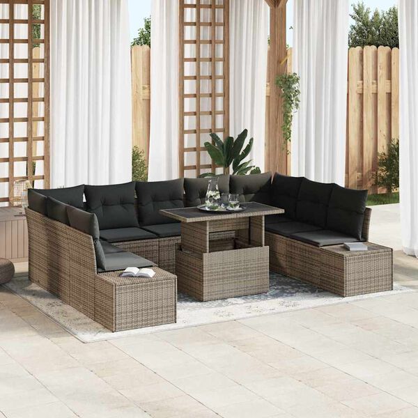 vidaXL Conjunto de Sof&aacute; de Jardim 10 pcs Cinzeto Rattan Sint&eacute;tico