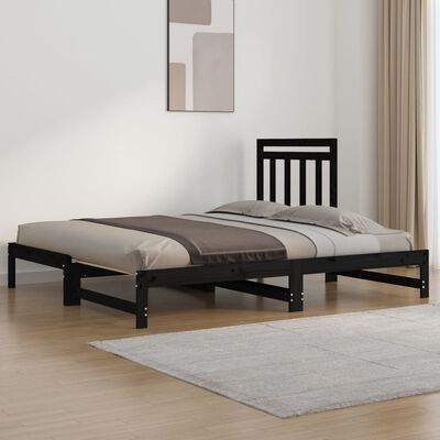 vidaXL Sofá-cama de puxar 2x(90x200) cm pinho maciço preto