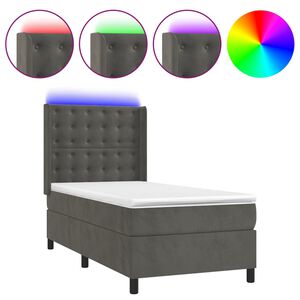 vidaXL Cama box spring c/ colch&atilde;o/LED 90x190 cm veludo cinzento-escuro