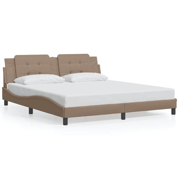 vidaXL Estrutura de cama sem colch&atilde;o Zadar 180x200 cm couro artificial cappuccino