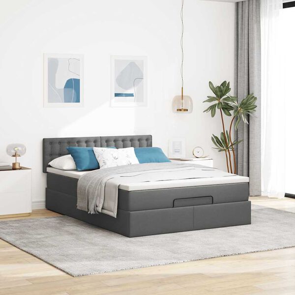 vidaXL Cama otomana com colch&atilde;o 140x190 cm tecido cinzento escuro