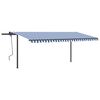 vidaXL Toldo autom&aacute;tico c/ LED e sensor de vento 5x3,5 m azul e branco