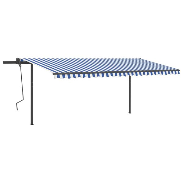 vidaXL Toldo autom&aacute;tico c/ LED e sensor de vento 5x3,5 m azul e branco