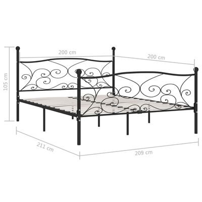 vidaXL Estrutura de cama com estrado de ripas 200x200 cm metal preto