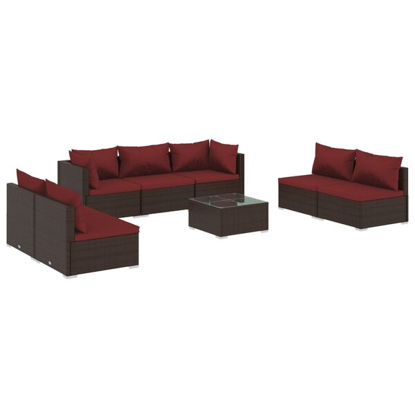 vidaXL 8 pcs conjunto lounge jardim c/ almofad&otilde;es vime PE castanho