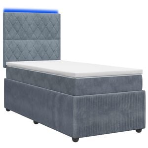 vidaXL Cama Box com LED e Colch&atilde;o Cinzento-Escuro 80 x 200 cm Veludo