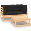 vidaXL 3 pcs conjunto lounge de jardim c/ almofad&otilde;es pinho maci&ccedil;o