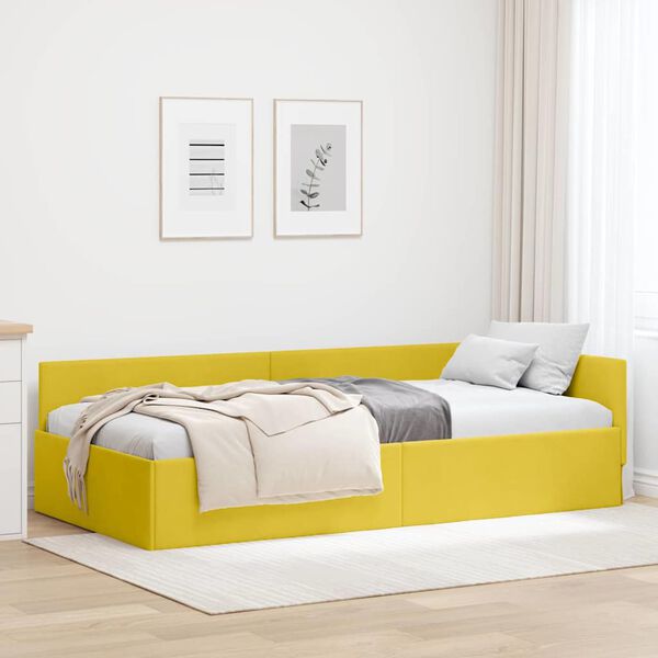 vidaXL Estrutura de Cama de Canto com cabeceira Amarelo 90 cm x 200 cm