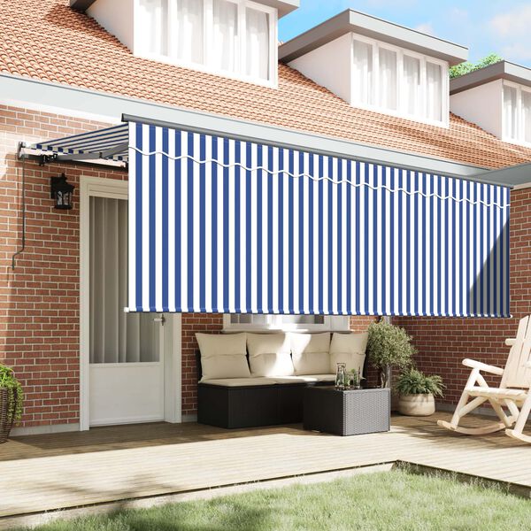 vidaXL Toldo Retr&aacute;til Riscas Manual Azul 350 x 200 cm tecido