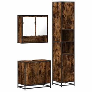 vidaXL 3 pcs conjunto de m&oacute;veis WC madeira processada carvalho fumado