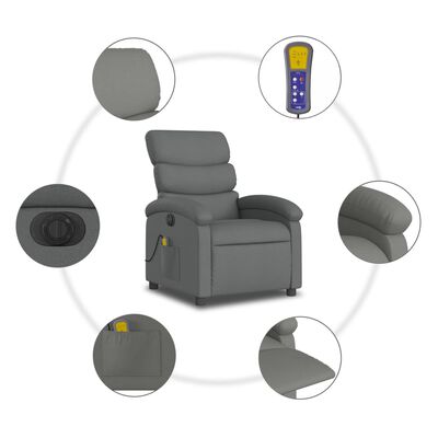 vidaXL Poltrona reclinável de massagens elétrica tecido cinza-escuro