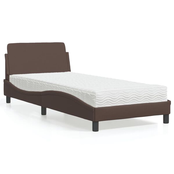 vidaXL Cama com colch&atilde;o Dover 90x200 cm couro artificial castanho