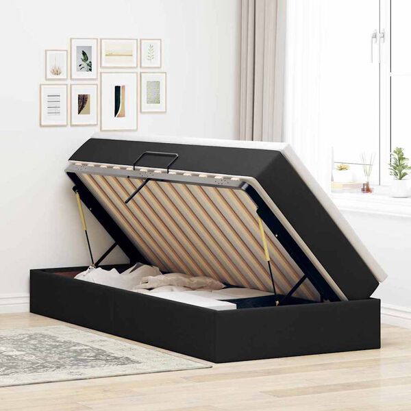 vidaXL Cama com arruma&ccedil;&atilde;o e colch&atilde;o Preto 90 x 190 cm Poli&eacute;ster