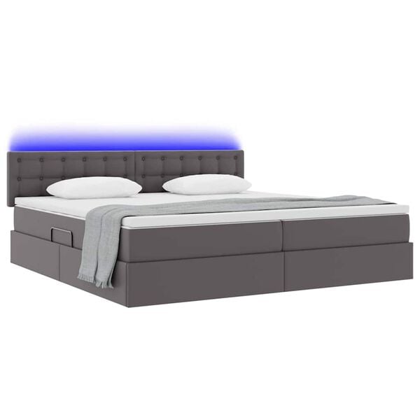 vidaXL Cama com arruma&ccedil;&atilde;o e LED com led Cinzento-claro 200 x 200 cm