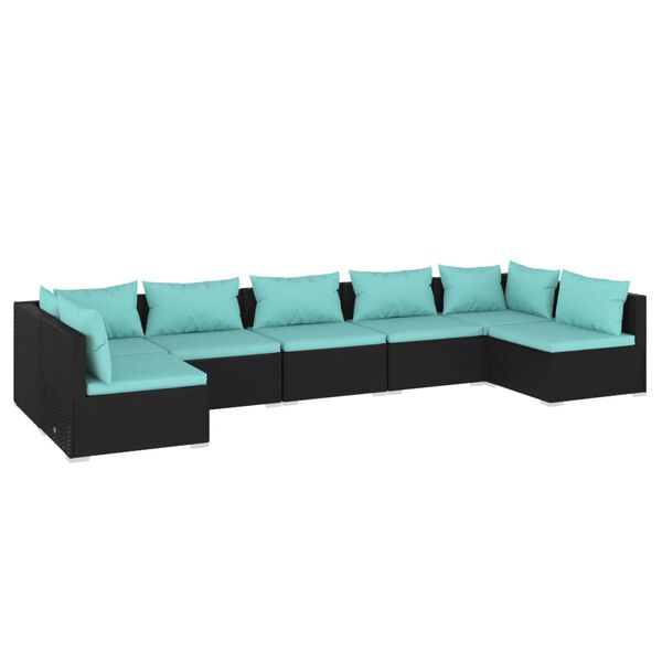 vidaXL 7 pcs conjunto lounge de jardim c/ almofadões vime PE preto