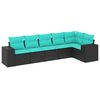 vidaXL Conjunto de sof&aacute; de jardim com 6 pe&ccedil;as e almofadas em rattan sint&eacute;tico preto