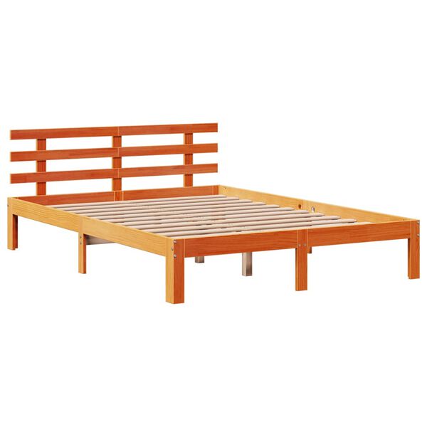 vidaXL Estrutura cama c/ cabeceira 140x200cm pinho maci&ccedil;o castanho-mel