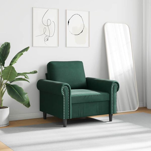 vidaXL Poltrona 60 cm veludo verde-escuro