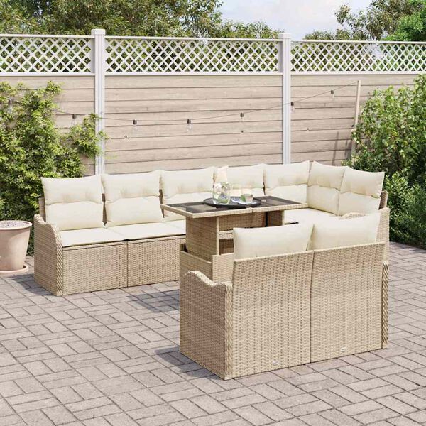 vidaXL Conjunto de Sof&aacute; de Jardim 9 pcs Bege Rattan Sint&eacute;tico