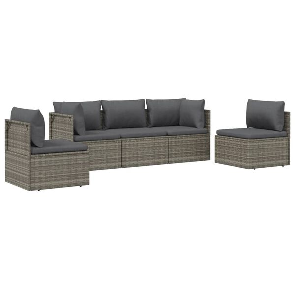 vidaXL 5 pcs conjunto lounge de jardim c/ almofad&otilde;es vime PE cinzento