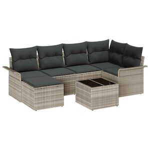 vidaXL Conjunto de Sof&aacute; de Jardim 7 unid. Cinzento-claro vime PE