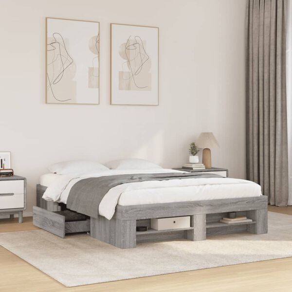 vidaXL Estrutura cama 140x190 cm derivados de madeira cinzento sonoma