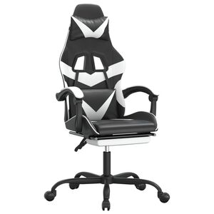 vidaXL Cadeira de gaming c/ apoio p&eacute;s couro artificial preto/branco