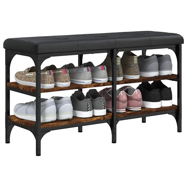 vidaXL Banco sapateira 82x32x47 cm derivados madeira carvalho fumado