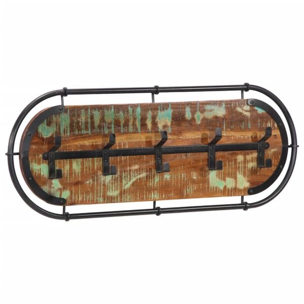 vidaXL Cabide de parede com 5 ganchos madeira recuperada maci&ccedil;a