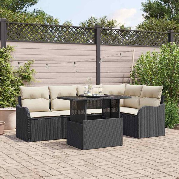 vidaXL Conjunto de Sofá de Jardim 6 pcs Preto Rattan Sintético