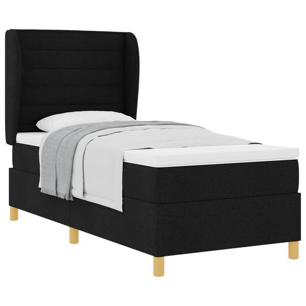 vidaXL Cama Box Springs com Colch&atilde;o Cinza Escuro 90x190 cm Preto