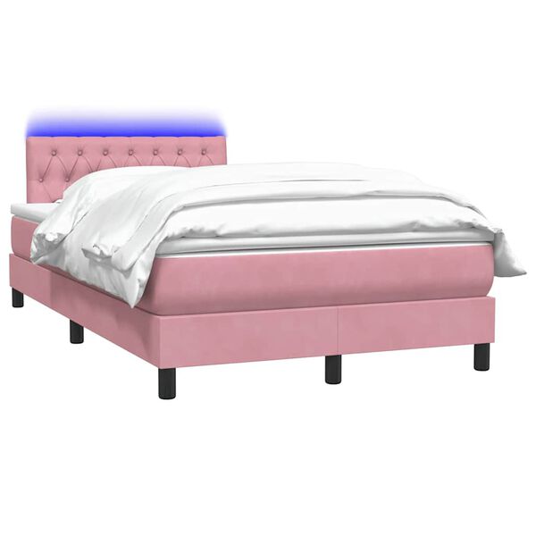 vidaXL Cama box spring c/ colch&atilde;o e LED 120x210 cm veludo Rosa