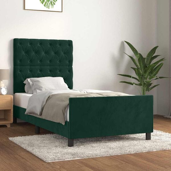 vidaXL Estrutura de cama sem colch&atilde;o 80x200 cm veludo verde-escuro