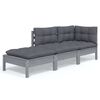 vidaXL 3 pcs conjunto lounge de jardim c/ almofad&otilde;es pinho maci&ccedil;o