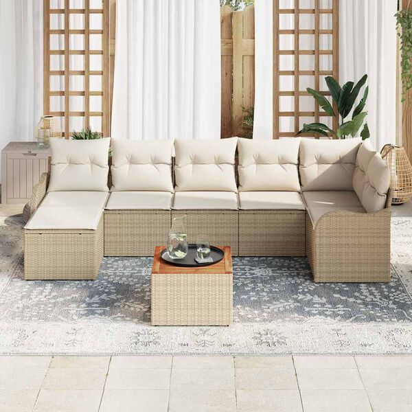 vidaXL Conjunto de Sofá de Jardim 8 pcs Bege Rattan Sintético