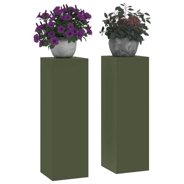vidaXL Suporte para Plantas 2 pcs Verde-oliva 24 x 24 x 75 cm Aço