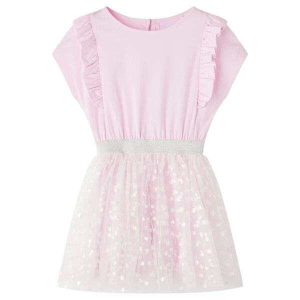 Vestido de criança com folhos rosa-claro 104