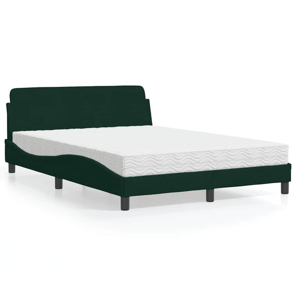 vidaXL Cama com colch&atilde;o Dover 140x200 cm veludo verde-escuro