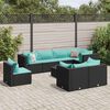 vidaXL 8 pcs conjunto lounge de jardim c/ almofad&otilde;es vime PE preto